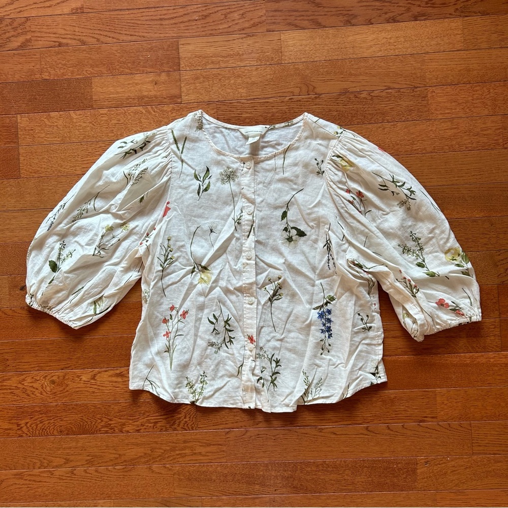 H&M Floral Linen Blend Button Shirt